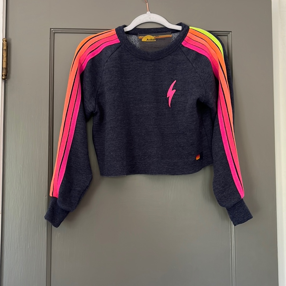 av neon stripe navy cropped sweatshirt size xs